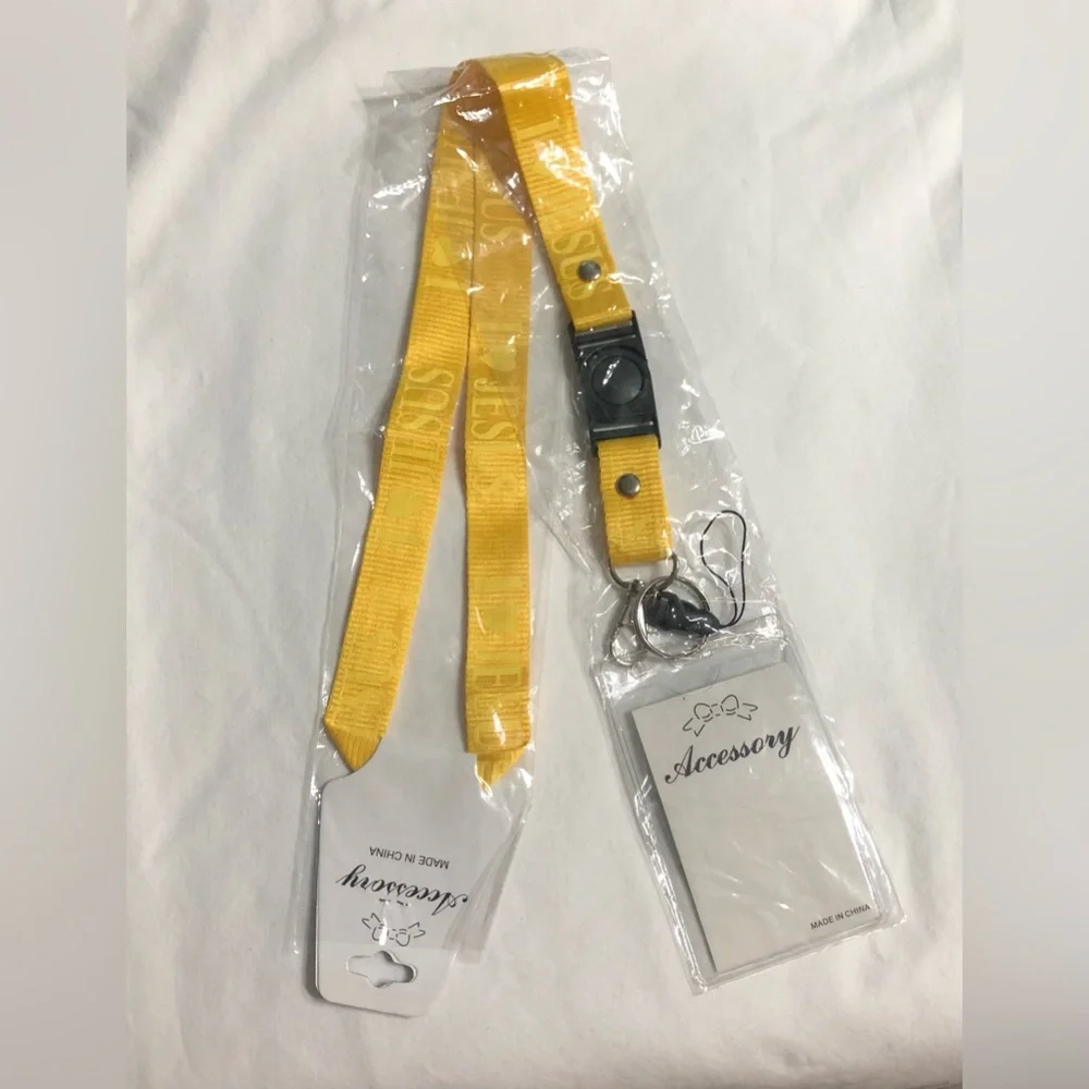 ID Badge Holder with Lanyard I Love You Jesus Graphic. Yellow